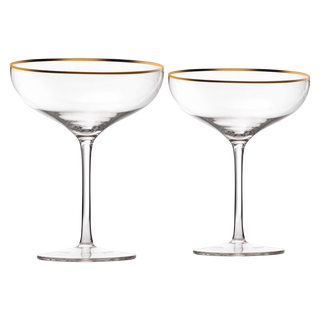 Colored Crystal Gilded Rim Coupe Glass Large 9OZ Cocktail Champagne Glasses 2 Set Vi