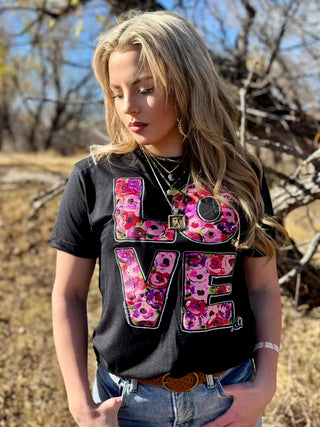 Stacked Floral Love Tee - Boutique Bella BellaGraphic Tees