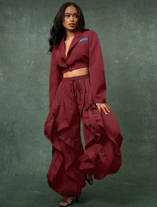 Standout Ruffle Burgundy Joggers - Boutique Bella BellaJoggers