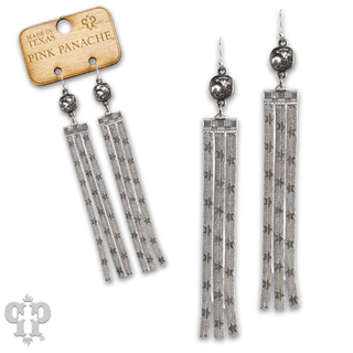 Star embossed mesh fringe earring, Austrian crystal - Boutique Bella BellaEarrings