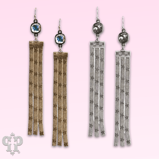 Star embossed mesh fringe earring, Austrian crystal - Boutique Bella BellaEarrings
