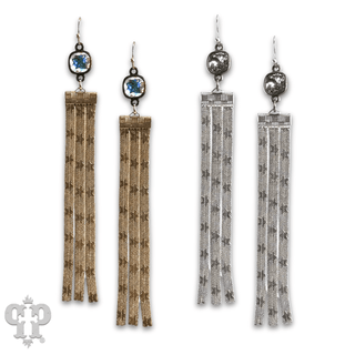 Star embossed mesh fringe earring, Austrian crystal - Boutique Bella BellaEarrings