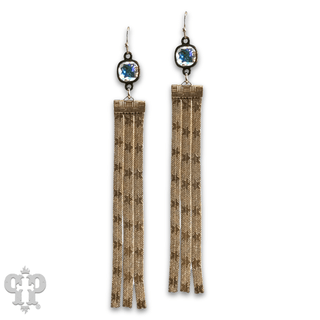 Star embossed mesh fringe earring, Austrian crystal - Boutique Bella BellaEarrings