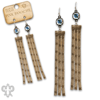 Star embossed mesh fringe earring, Austrian crystal - Boutique Bella BellaEarrings