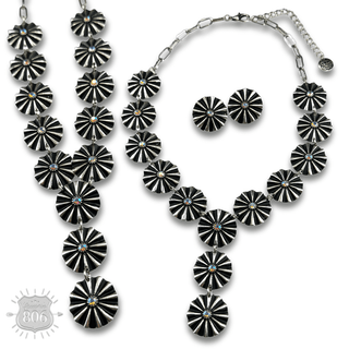 Starburst concho Y with iridescent rhinestones necklace and earring set - Boutique Bella BellaJewelry Set