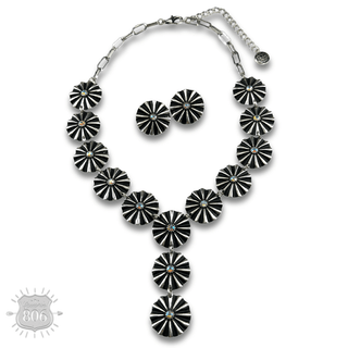 Starburst concho Y with iridescent rhinestones necklace and earring set - Boutique Bella BellaJewelry Set