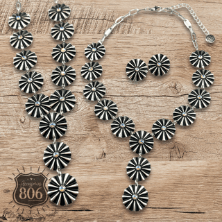 Starburst concho Y with iridescent rhinestones necklace and earring set - Boutique Bella BellaJewelry Set