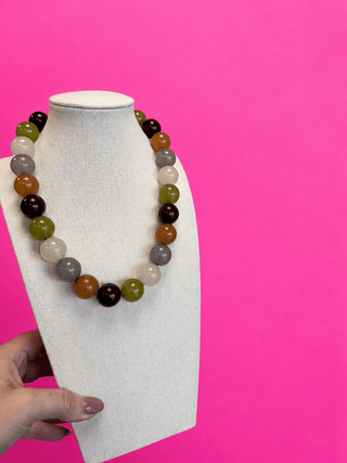 Statement Ball Necklace - Fall - Brown, Grey, Green - Boutique Bella BellaNecklaces