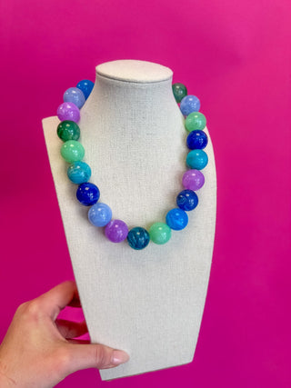 Statement Bead Necklace - Blue Multi - Boutique Bella BellaNecklaces