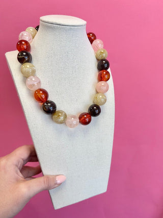 Statement Bead Necklace - Brown and Light Pink - Boutique Bella BellaNecklaces