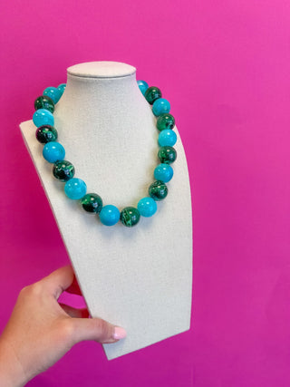 Statement Bead Necklace - Green and Blue - Boutique Bella BellaNecklaces
