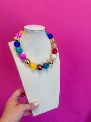 Statement Bead Necklace -Multi with Gold Ball - Boutique Bella BellaNecklaces