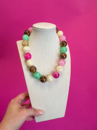Statement Bead Necklace - Multi/Pink and Brown - Boutique Bella BellaNecklaces