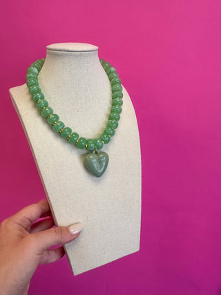 Statement Beaded Heart Necklace - Green - Boutique Bella BellaNecklaces