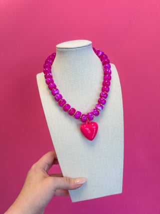 Statement Beaded Heart Necklace - Pink - Boutique Bella BellaNecklaces