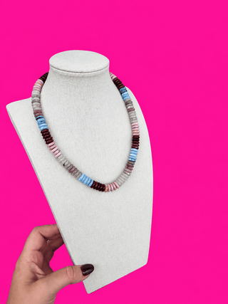Statement Beaded Necklace - Pink, Blue, Grey - Boutique Bella BellaNecklaces