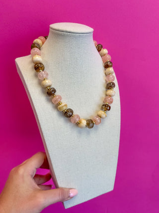 Statement Necklace - Mix Bead - Brown and Pink - Boutique Bella BellaNecklaces