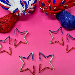 Statement Rhinestone Half Star Earrings - Red, White and Blue - Boutique Bella BellaDistress