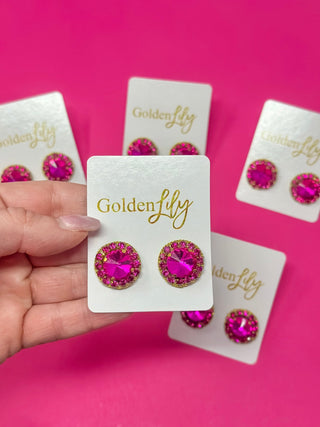 Statement Stud Earrings - Solid Dark Pink - Boutique Bella BellaEarrings