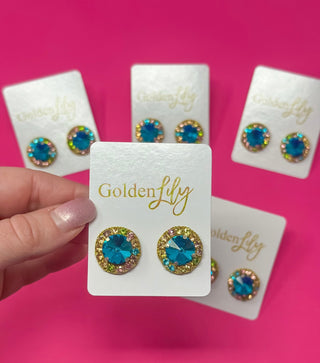 Statement Stud Earrings - Turquoise with Multi Stones - Boutique Bella BellaEarrings