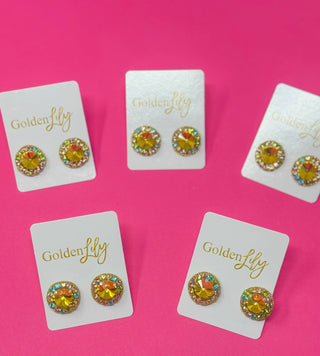 Statement Stud Earrings - Yellow with Multi Stones - Boutique Bella BellaEarrings