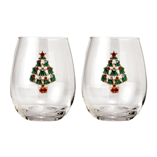 Stemless Christmas Tree Wine Glasses Set Of 2 Christmas Cheer For Holiday Gift And Winter Season 18 - Boutique Bella Bella