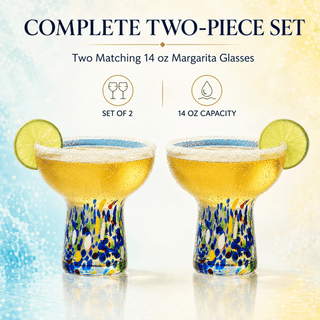 Stemless Margarita Glass Set Of 2 14OZ Luxury Hand Blown Confetti Margaritas For Cocktails Water Win - Boutique Bella Bella