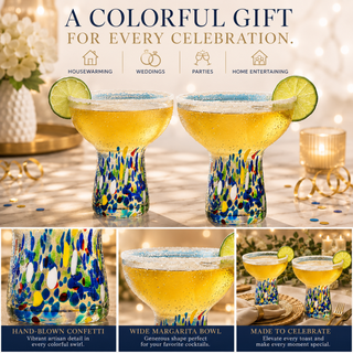 Stemless Margarita Glass Set Of 2 14OZ Luxury Hand Blown Confetti Margaritas For Cocktails Water Win - Boutique Bella Bella