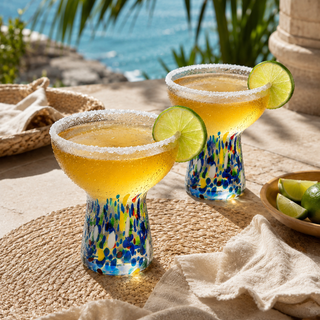 Stemless Margarita Glass Set Of 2 14OZ Luxury Hand Blown Confetti Margaritas For Cocktails Water Win - Boutique Bella Bella