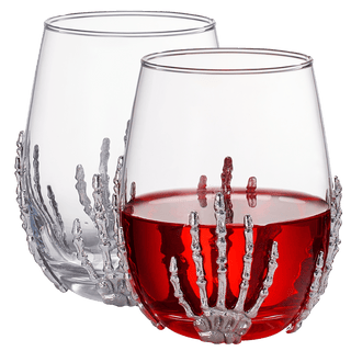 Stemless Skeleton Wine Glass Set Of 2 17OZ Halloween Skeleton Glasses 5 H Goth Gifts Skeleton Gifts - Boutique Bella BellaGlassware