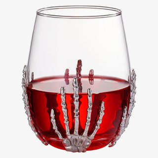 Stemless Skeleton Wine Glass Set Of 2 17OZ Halloween Skeleton Glasses 5 H Goth Gifts Skeleton Gifts - Boutique Bella BellaGlassware