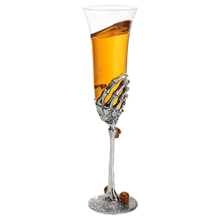 Stemmed Single Skeleton Champagne Glasses Single Glass 7OZ Skeleton Glasses 9 H Goth - Boutique Bella Bella