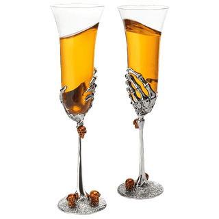 Stemmed Single Skeleton Champagne Glasses Single Glass 7OZ Skeleton Glasses 9 H Goth - Boutique Bella Bella