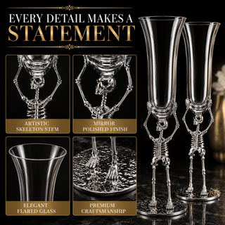 Stemmed Skeleton Champagne Flute Glass Set Of 2 7 5OZ Halloween Skeleton Glasses 10 H Goth Gifts Ske - Boutique Bella BellaWine Glasses