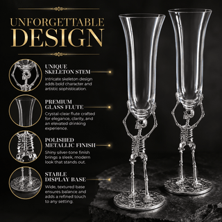 Stemmed Skeleton Champagne Flute Glass Set Of 2 7 5OZ Halloween Skeleton Glasses 10 H Goth Gifts Ske - Boutique Bella BellaWine Glasses