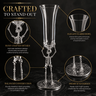 Stemmed Skeleton Champagne Flute Glass Set Of 2 7 5OZ Halloween Skeleton Glasses 10 H Goth Gifts Ske - Boutique Bella BellaWine Glasses