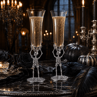 Stemmed Skeleton Champagne Flute Glass Set Of 2 7 5OZ Halloween Skeleton Glasses 10 H Goth Gifts Ske - Boutique Bella BellaWine Glasses