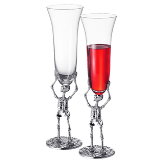Stemmed Skeleton Champagne Flute Glass Set Of 2 7 5OZ Halloween Skeleton Glasses 10 H Goth Gifts Ske - Boutique Bella BellaWine Glasses