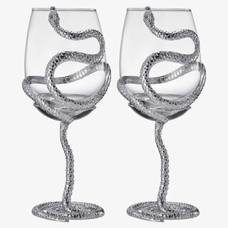 Stemmed Snake Wine Glass Set Of 2 19OZ Spooky Reptile Glasses 10 H Goth Gifts Skeleton Gifts Skeleto - Boutique Bella Bella