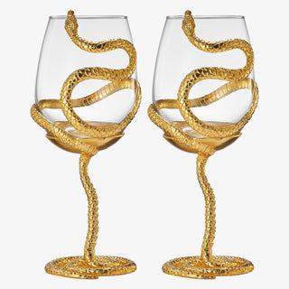 Stemmed Snake Wine Glass Set Of 2 19OZ Spooky Reptile Glasses 10 H Goth Gifts Skeleton Gifts Skeleto - Boutique Bella Bella