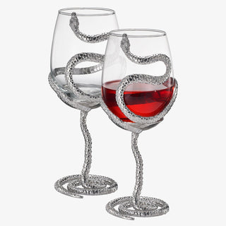 Stemmed Snake Wine Glass Set Of 2 19OZ Spooky Reptile Glasses 10 H Goth Gifts Skeleton Gifts Skeleto - Boutique Bella Bella