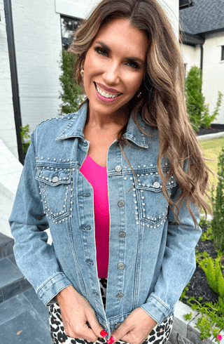 Stevie Rhinestone Denim Jacket - Boutique Bella Belladenim jacket