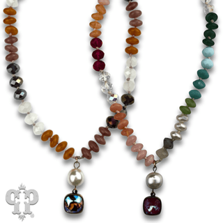 Stone and faceted bead necklace with Austrian crystal - LC - Boutique Bella BellaNecklaces