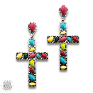 Stone cross earring - LC - Boutique Bella BellaEarrings