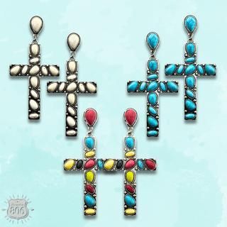 Stone cross earring - LC - Boutique Bella BellaEarrings