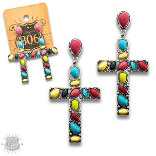 Stone cross earring - LC - Boutique Bella BellaEarrings