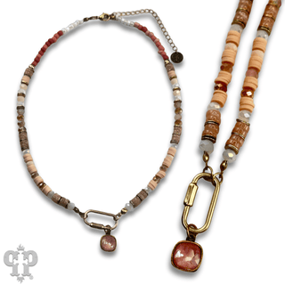 Stone disc and crystal bead necklace with Austrian crystal - LC - Boutique Bella BellaNecklaces