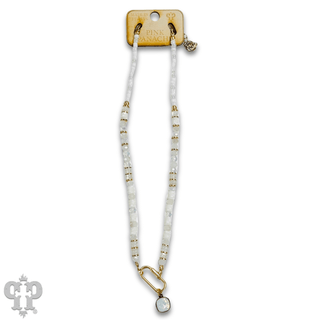 Stone disc and crystal bead necklace with Austrian crystal - LC - Boutique Bella BellaNecklaces