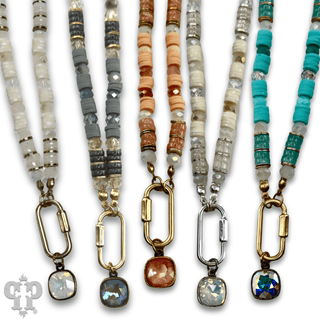 Stone disc and crystal bead necklace with Austrian crystal - LC - Boutique Bella BellaNecklaces