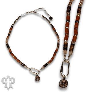 Stone disc and crystal bead necklace with Austrian crystal - LC - Boutique Bella BellaNecklaces